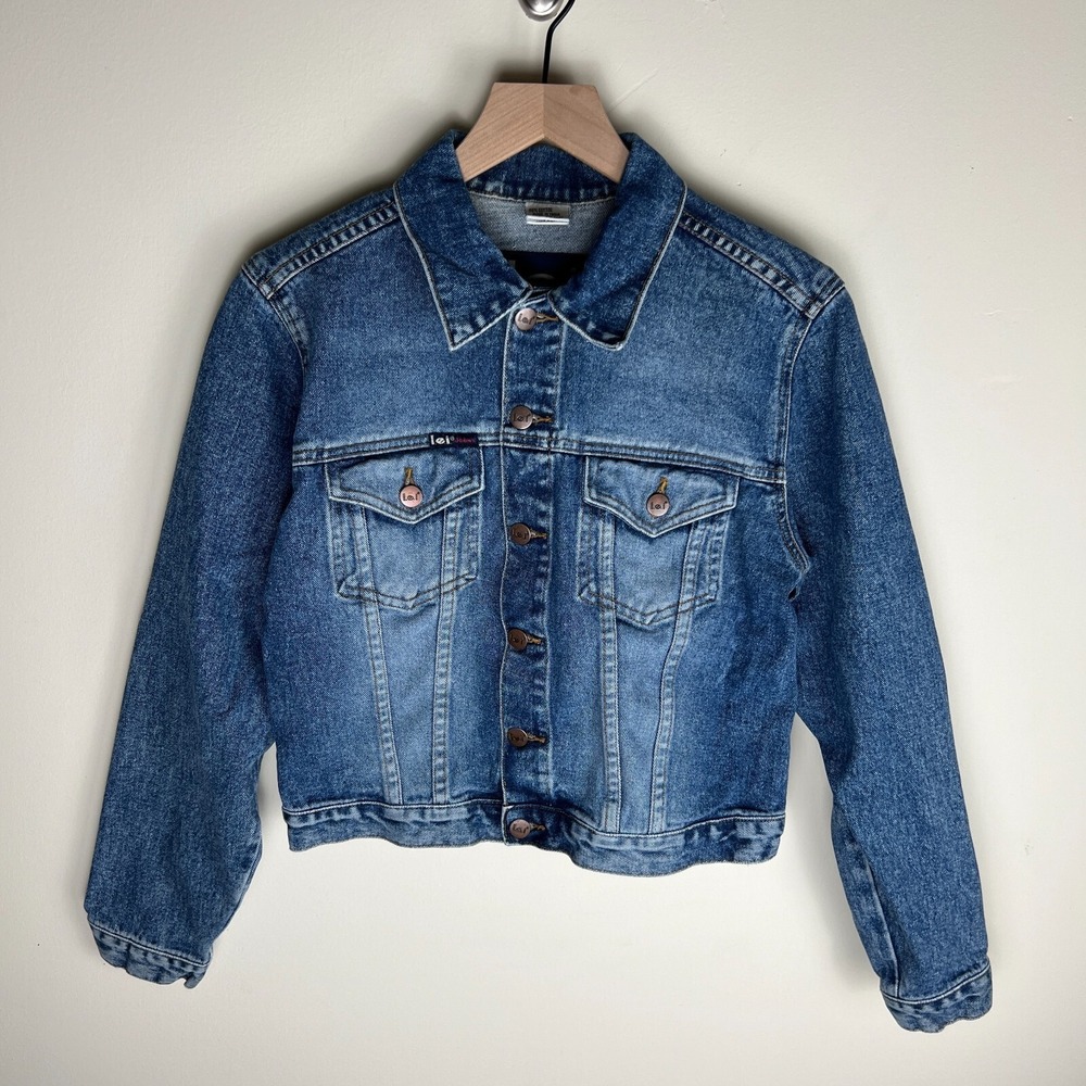 Y2K L.E.I. Denim Trucker Style Jacket Dark‎ Wash Juniors Size Medium 18x19.5